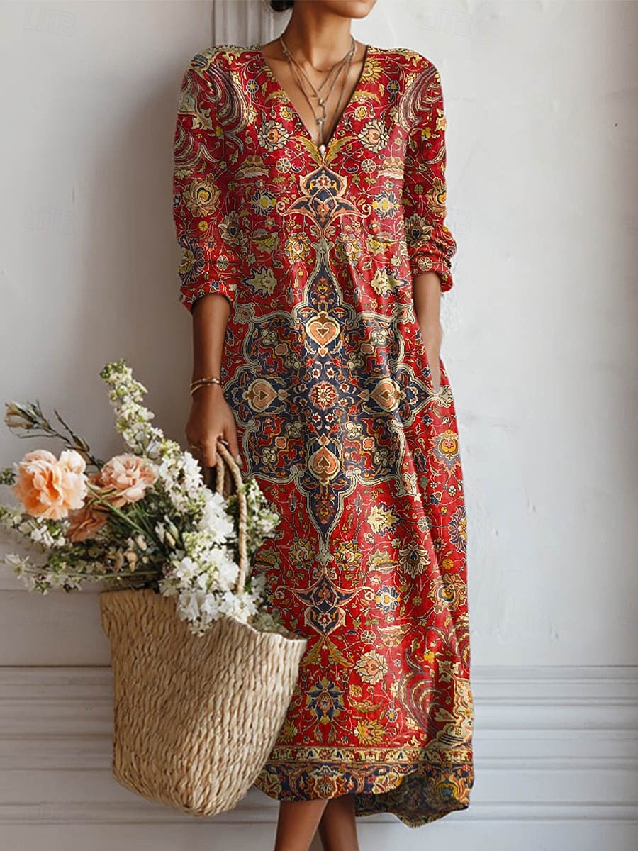 MARGARET | ELEGANT FLORAL MIDI DRESS WITH TUMMY COVERAGE