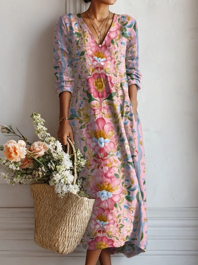 MARGARET | ELEGANT FLORAL MIDI DRESS WITH TUMMY COVERAGE