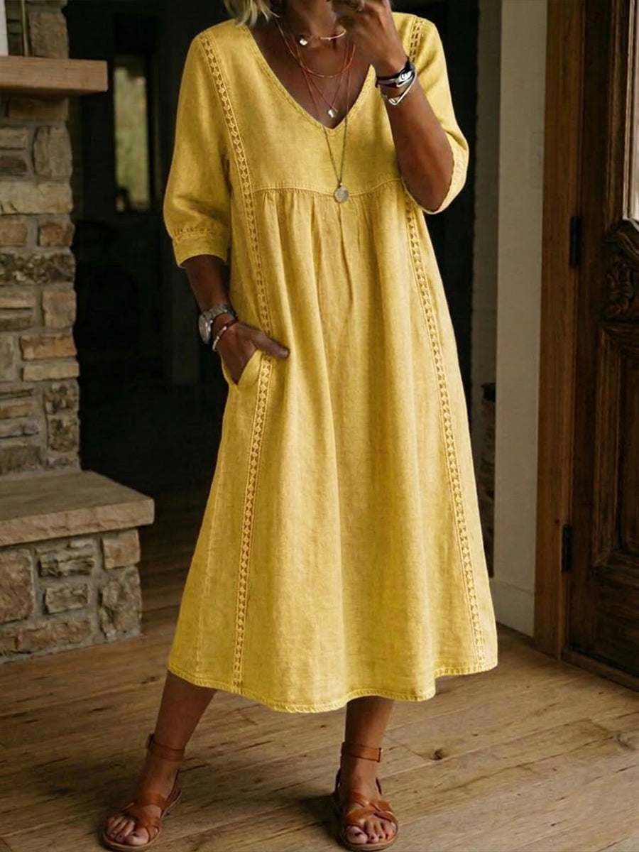 ELISE | RELAXED FIT LINEN LACE TRIM DRESS