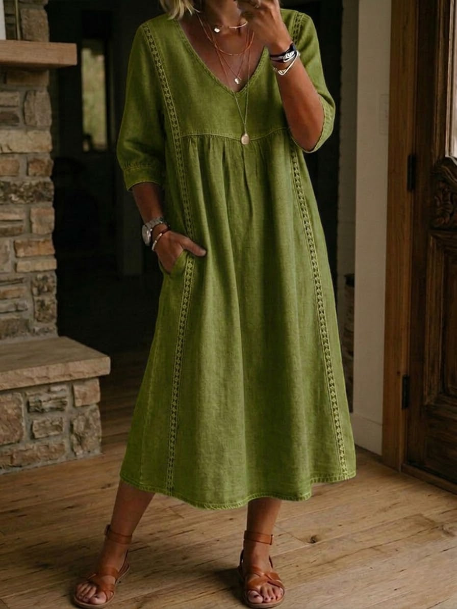 ELISE | RELAXED FIT LINEN LACE TRIM DRESS