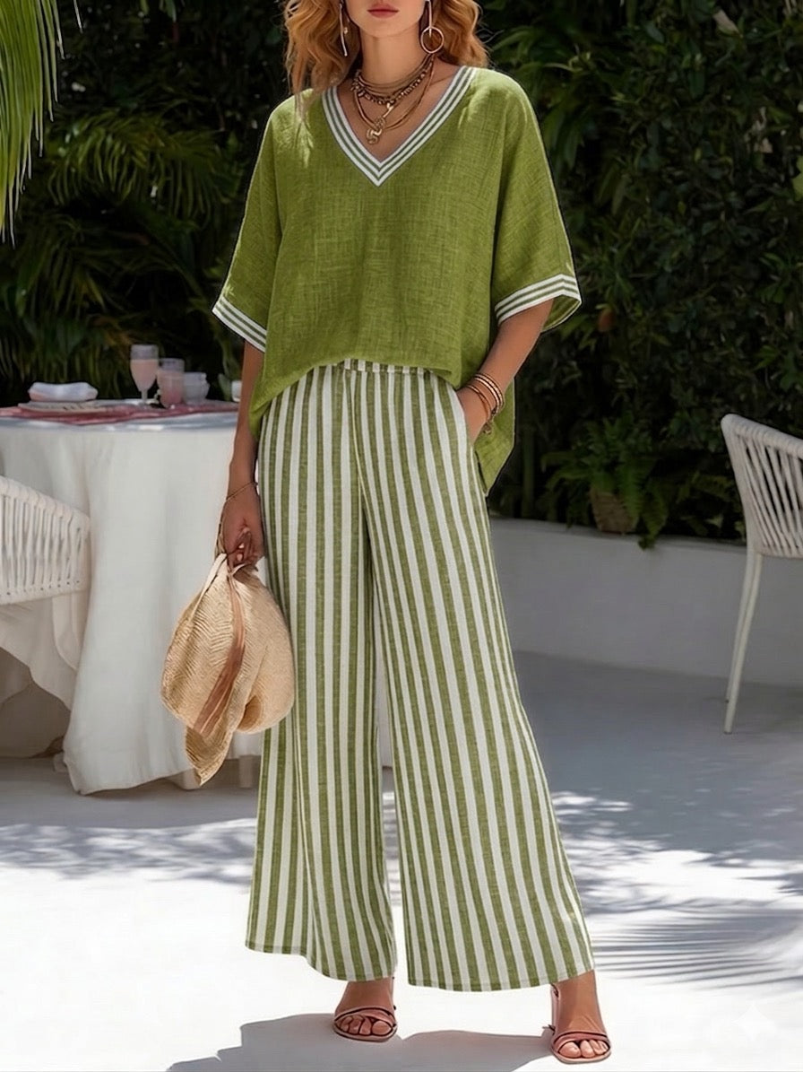 CELESTE | RELAXED FIT STRIPED LINEN TWO-PIECE SET