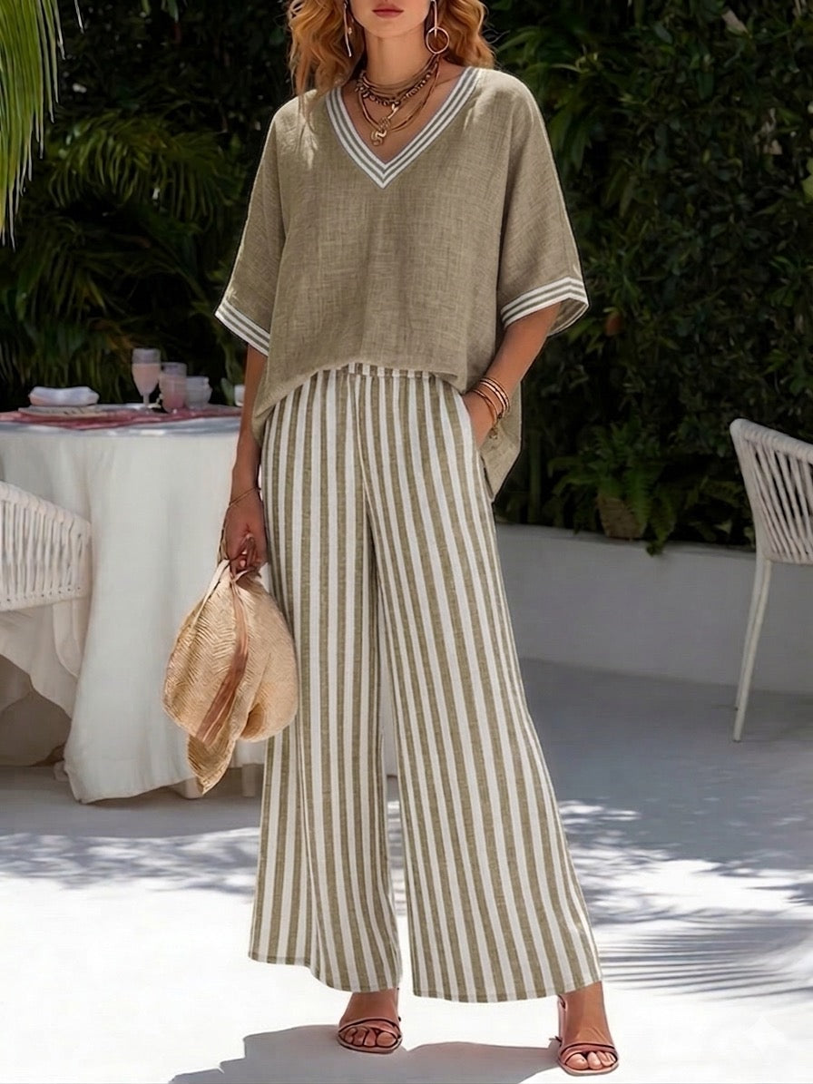 CELESTE | RELAXED FIT STRIPED LINEN TWO-PIECE SET