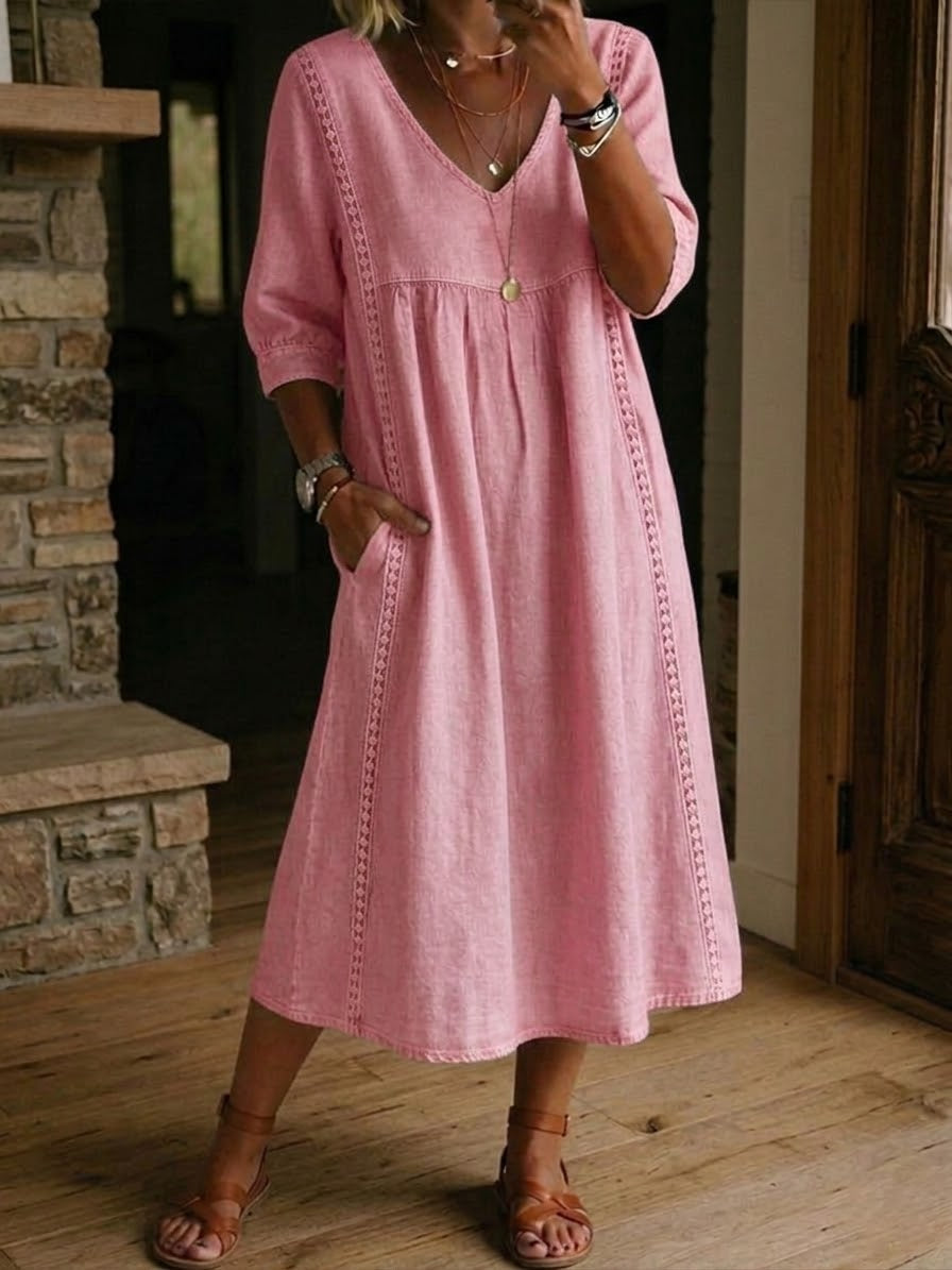 ELISE | RELAXED FIT LINEN LACE TRIM DRESS
