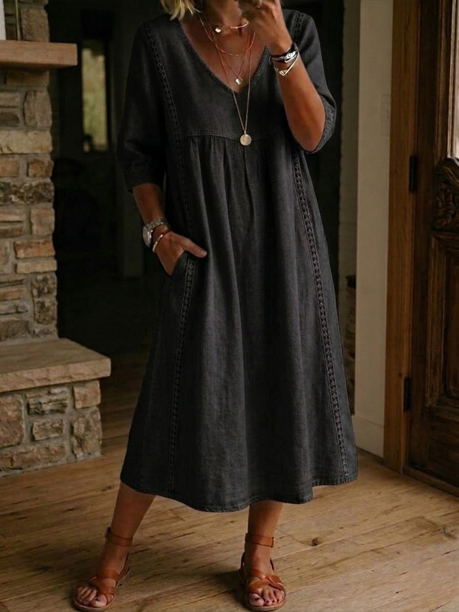 ELISE | RELAXED FIT LINEN LACE TRIM DRESS