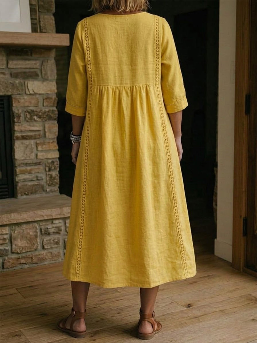 ELISE | RELAXED FIT LINEN LACE TRIM DRESS