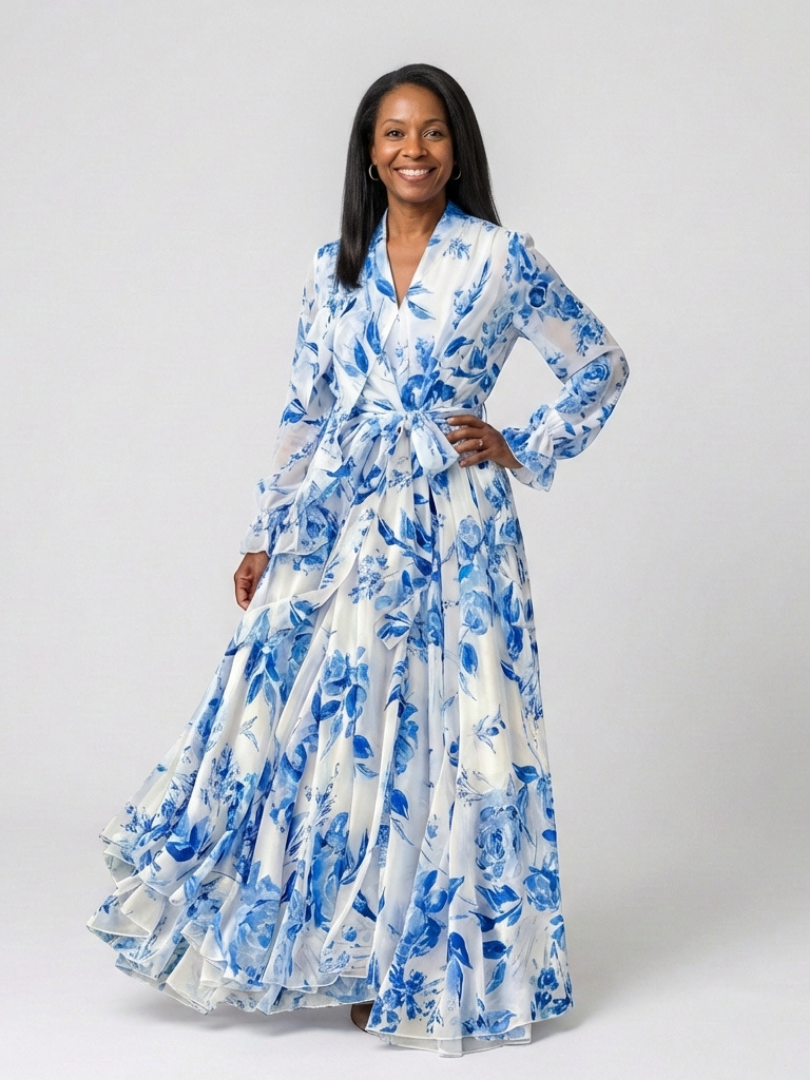 ILARIA | FLORAL LONG SLEEVE WRAP MAXI DRESS