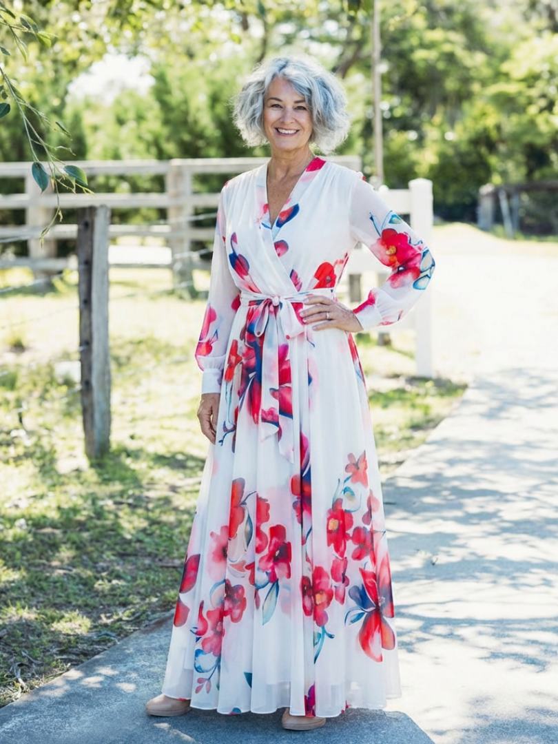 ILARIA | FLORAL LONG SLEEVE WRAP MAXI DRESS