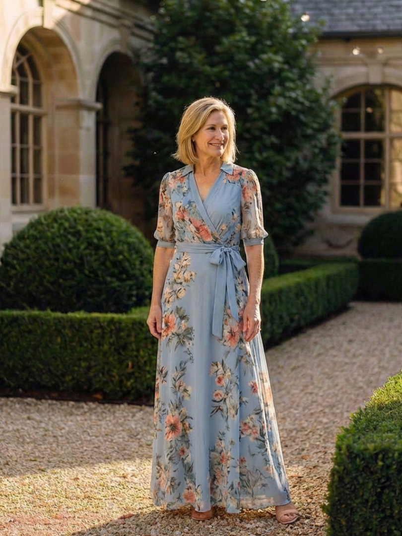 CLARA | FLORAL WRAP MAXI DRESS WITH TUMMY COVERAGE